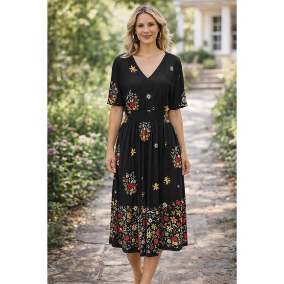 lildy Dresses & Skirts - Lildy New Size L/XL Tassel Tie Back Maxi Dress Black Floral Boho